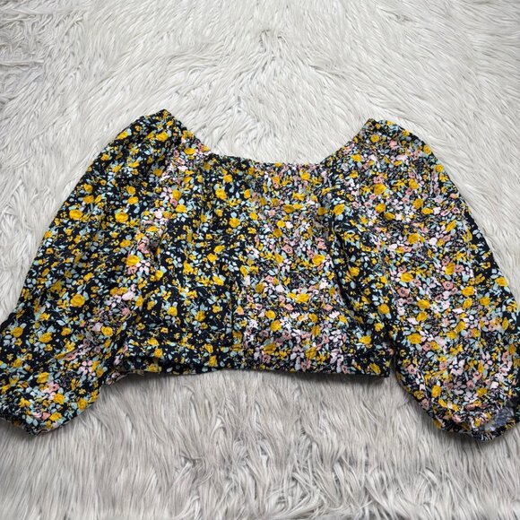 BCBGeneration Blouse Garden Floral Surplice Wrap Crop Top - Picture 7 of 7